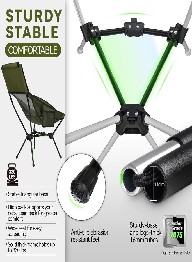 MARCHWAY Lightweight Folding High Back Camping Chair with Head Support, Stable Portable Compact for Outdoor Camp, Travel, Beach, Picnic, Festival, Hiking, Backpacking (Highback Green) - Image 2